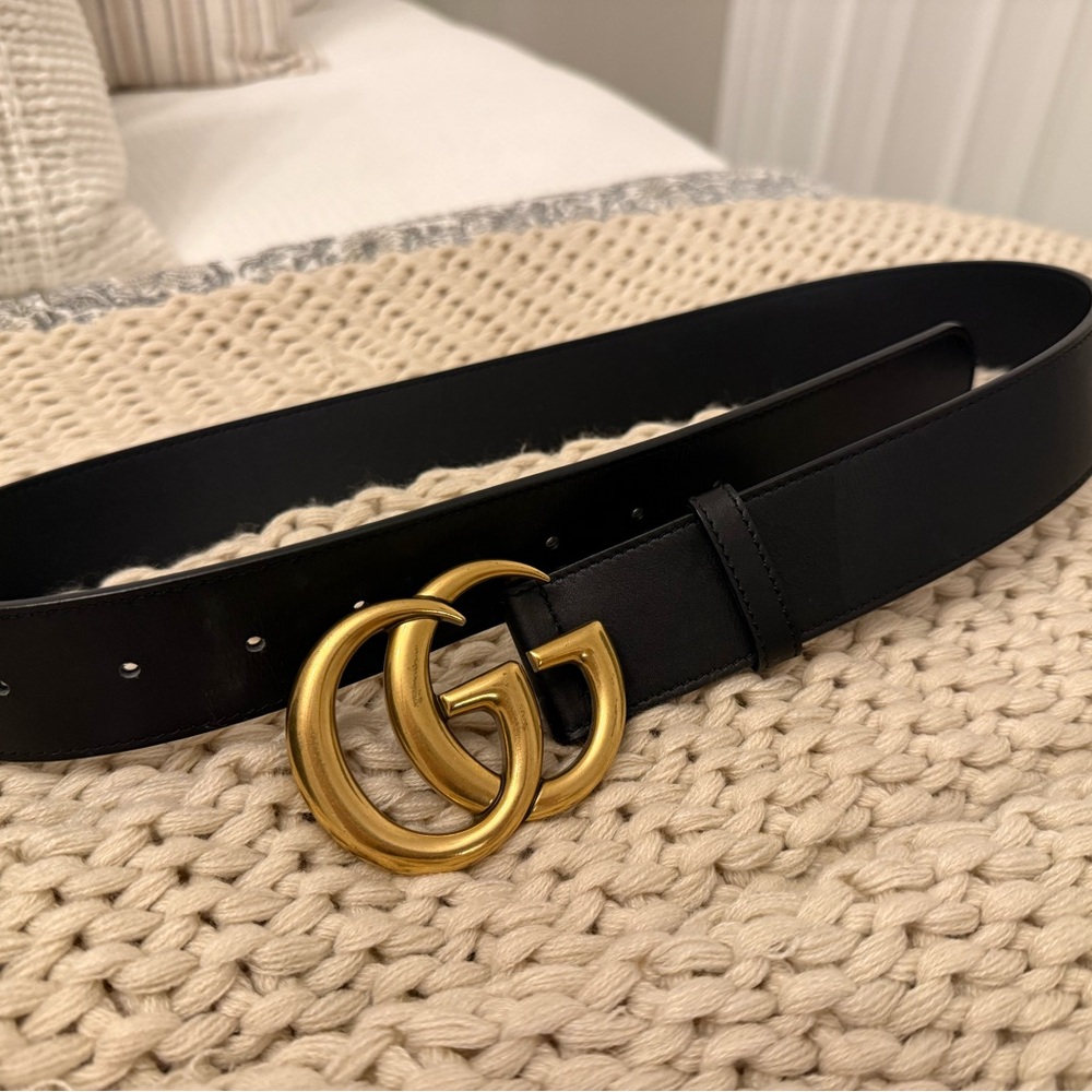 Gucci Gold Buckle Black Leather Belt